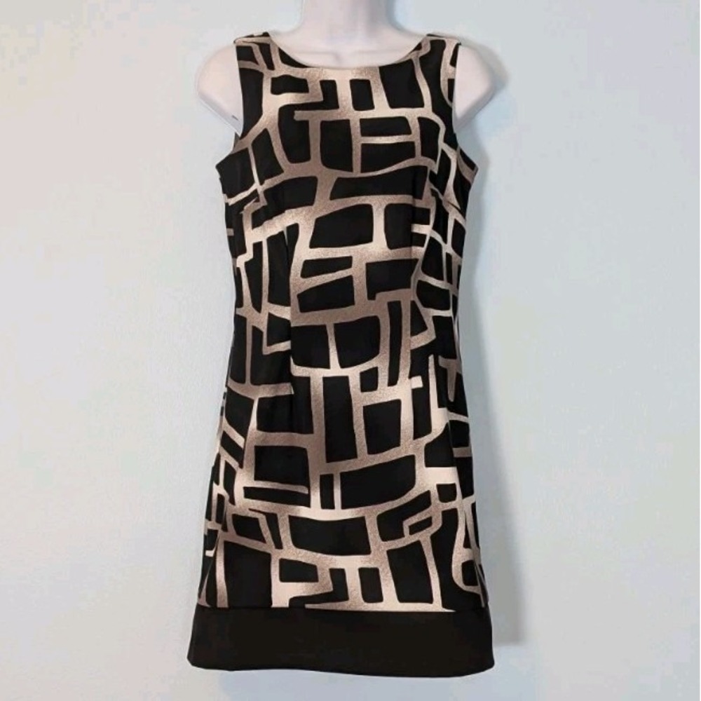 Alyx Petite Sheath Dress 4 Petite Stretch Black Gray Geometric Sleeveless